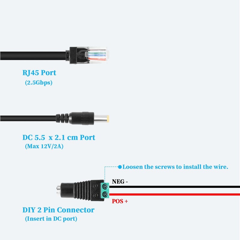 REVODATA 2.5G Ethernet PoE Splitter 12V/2A with DC Female Connector, DC 5.5 * 2.1mm Plug, 48V PoE to DC 12V/2A 24W Output, Compliant with IEEE 802.3af/at for DIY & Various Scenarios (PS5712TG-B) - Image 4